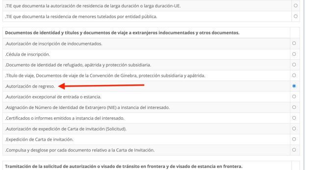 Dónde seleccionar la opción Autorización de regreso en el formulario Modelo 790, código 012
