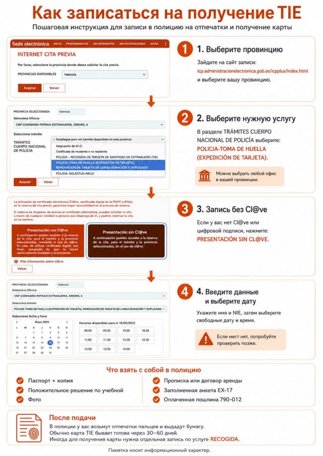 Пошаговая инструкция по записи на cita для сдачи отпечатков и получения TIE
